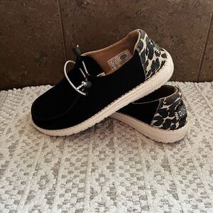 Black and Leopard Hey Dude Shoes